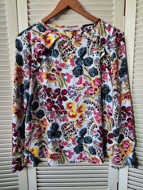 LOFT Floral Long-Sleeve Blouse Size XS